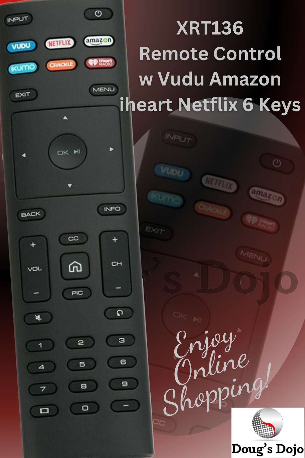 Nuevo XRT136 para Vizio Smart TV Control remoto con Vudu Amazon iHeart Netflix 6 teclas