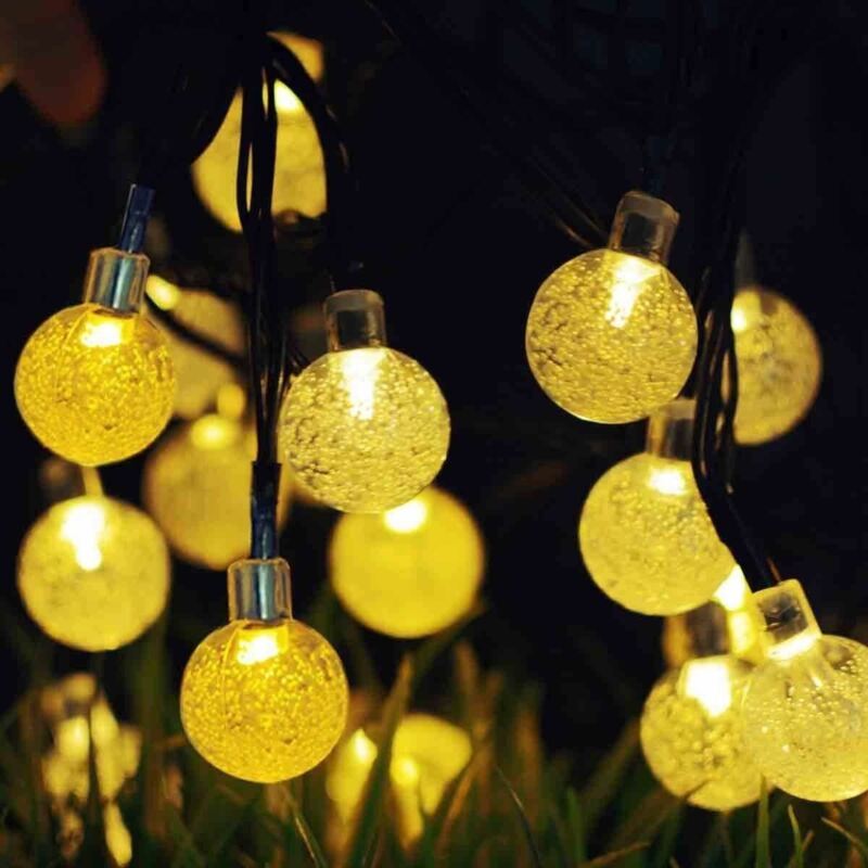 20 pies 30 LED luces de bola de cadena solar impermeable al aire libre decoración de jardín blanco cálido