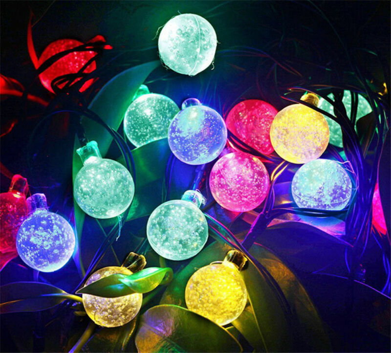 20 pies 30 LED luces de bola de cadena solar impermeable al aire libre decoración de jardín blanco cálido