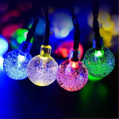20 pies 30 LED luces de bola de cadena solar impermeable al aire libre decoración de jardín blanco cálido