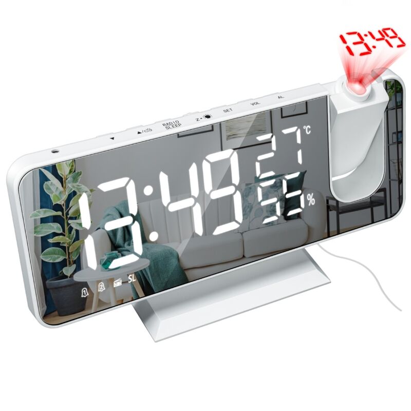 Desk Dual Alarm Clock LCD LED Digital Time Projection FM Radio Snooze Timer USA