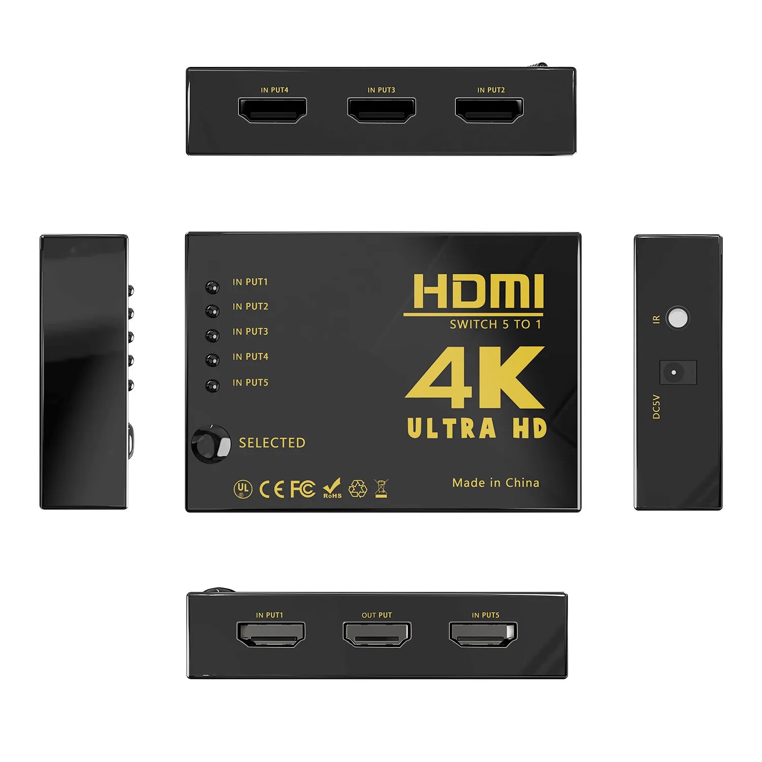 4K HDMI Switch Splitter 5 Port Selector Switcher Hub IR Remote HDTV 5 In 1 Out