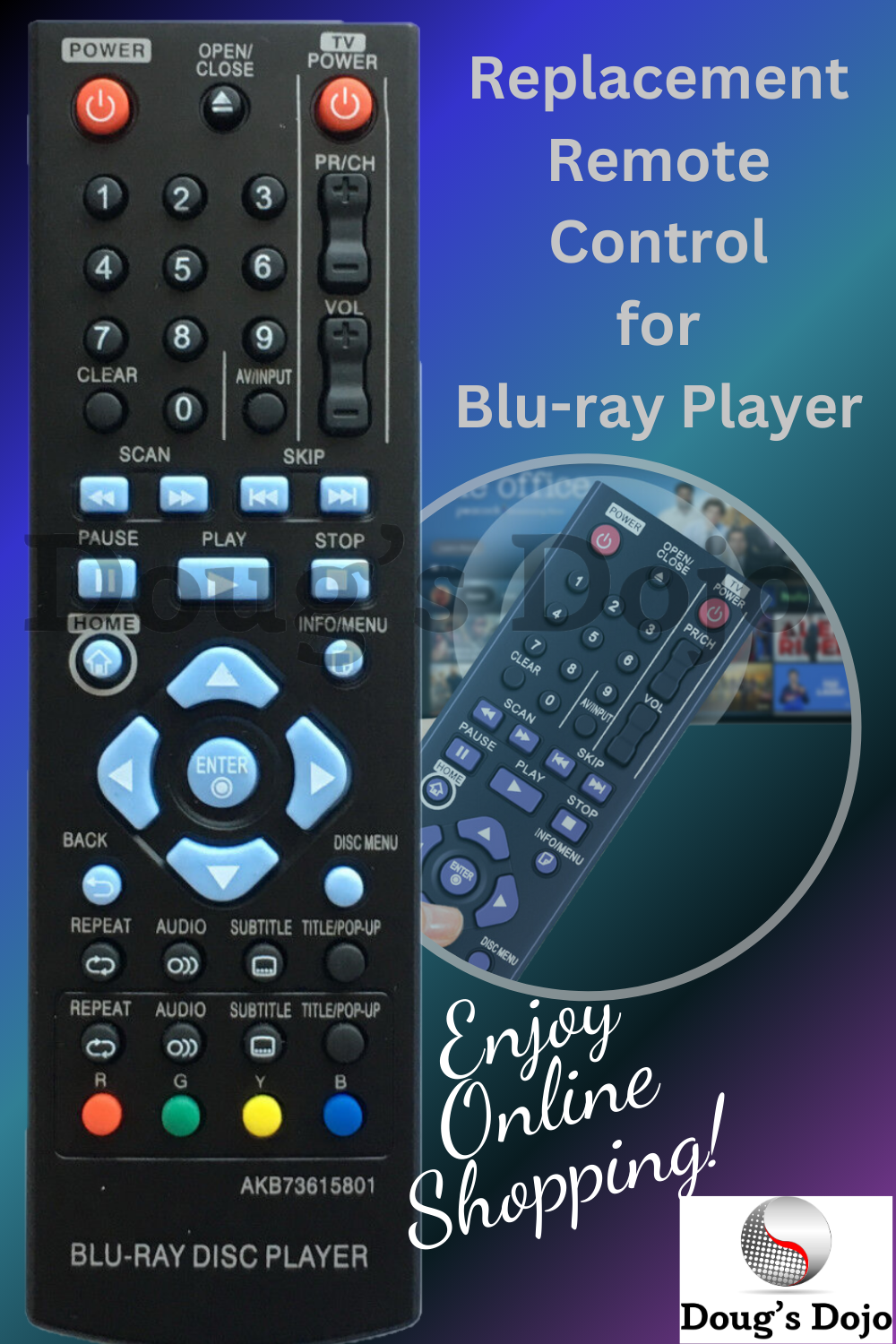 NEW LG Replacement Remote AKB73615801 For LG DVD Blu-ray Player BP200 BP220