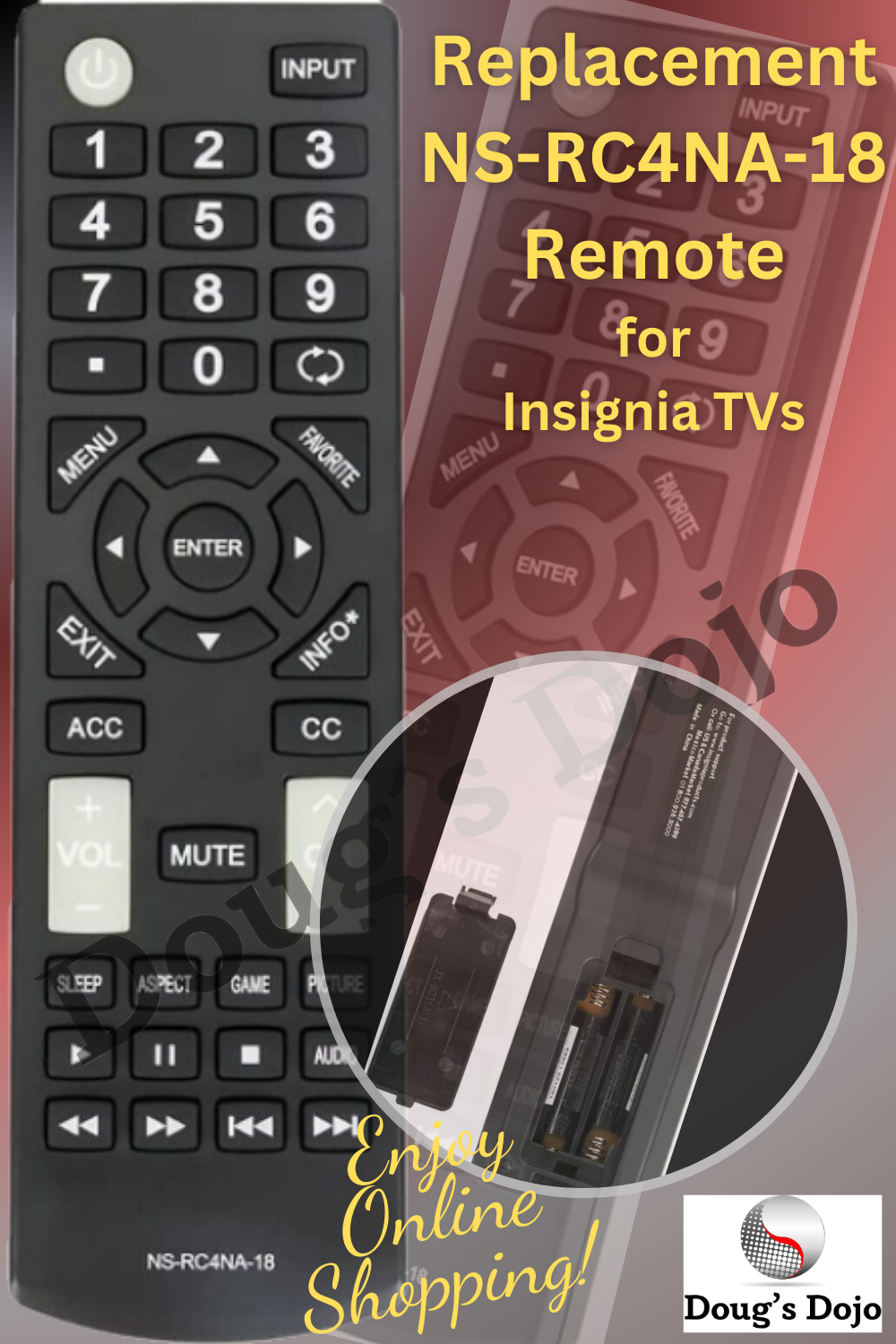 New Replacement NS-RC4NA-18 Remote for Insignia TVs NS-40D420MX18 NS-55D420MX18