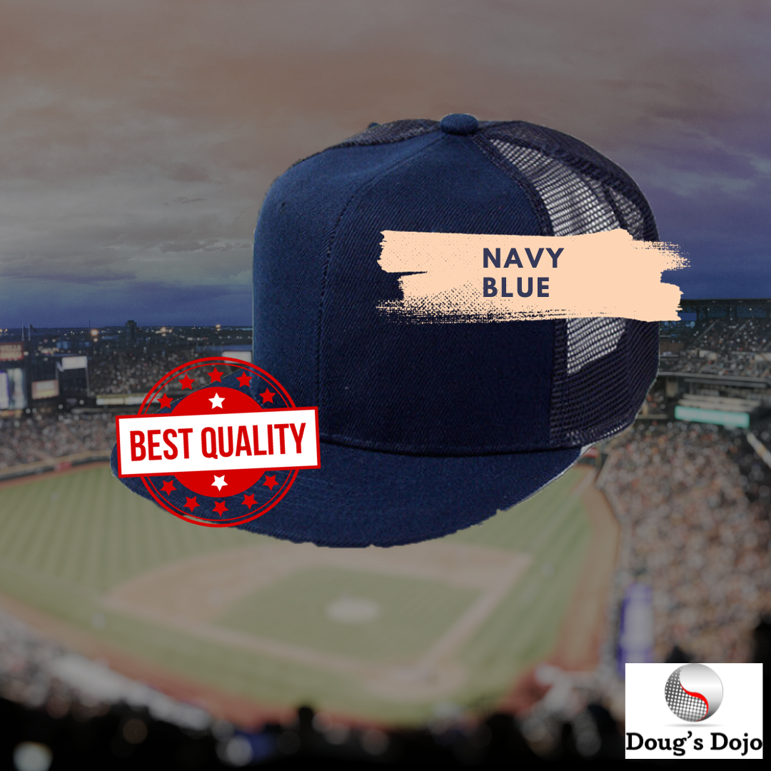 Trucker Hat Mesh Baseball Cap Snapback Adjustable Plain Solid Flat Hip Hop Men - Blue *Navy - Doug's Dojo