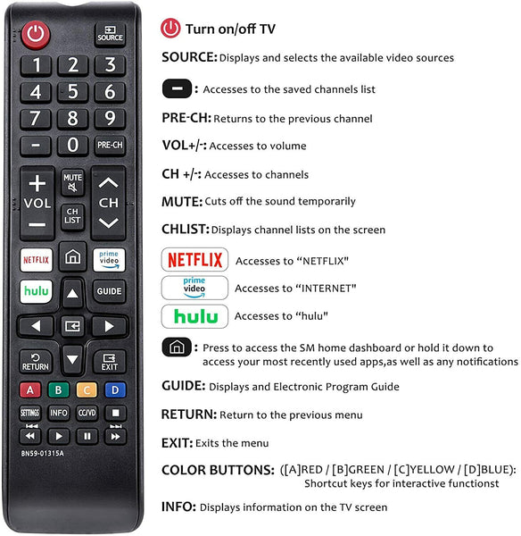 Nuevo mando a distancia de repuesto BN59-01315A para Samsung LED 4K ULTRA HDTV Smart TV