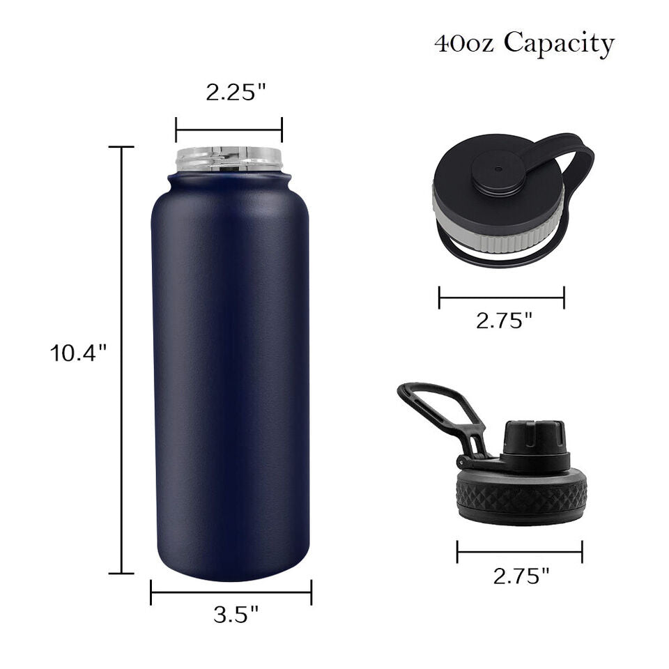 40oz Water Bottle Stainless Steel Vacuum Double Wall Insulation Sport Wide Mouth