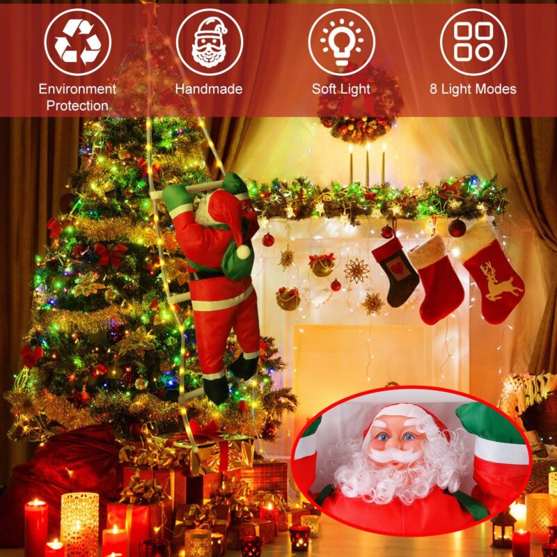 Christmas LED Santa Claus Climbing Ladder USB Light Hanging Xmas Tree Decor USA