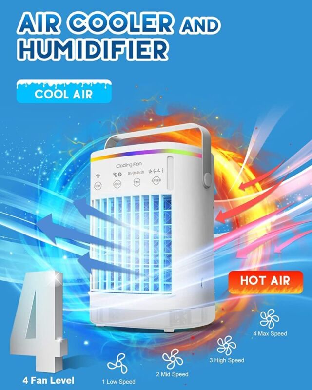 Portable Air Cooler Fan LED Mini AC Air Conditioner Personal Cooling Humidifier