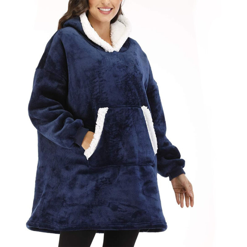 Adults Wearable Blanket Hoodie Blanket Sweatshirt Sherpa Fleece Hooded Oversized
