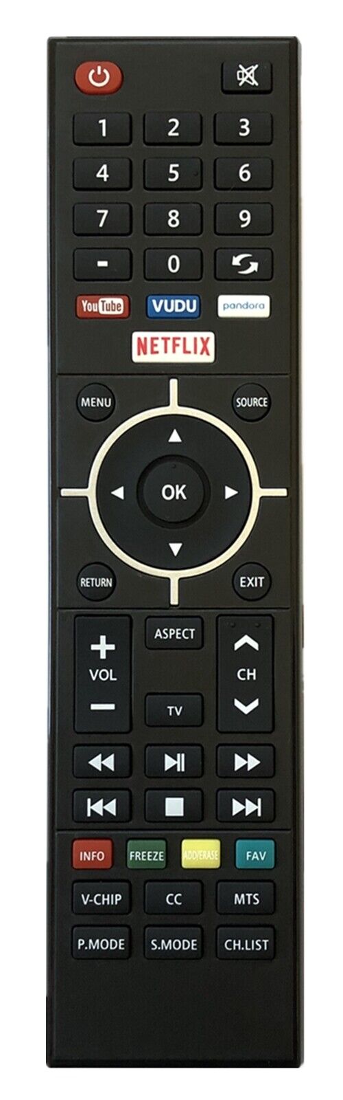 New Element KY49C178F TV Replace Remote Control E2SW3918, VUDU NETFLIX and YOUTUBE