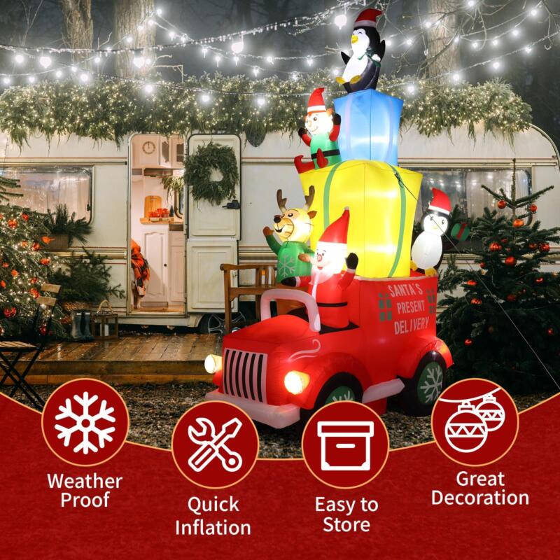 12ft Inflatable Santa Claus Drives a Gift Car Outdoor Christmas Decor with LED