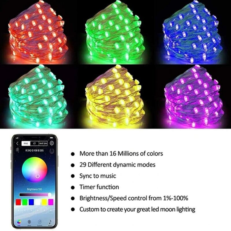Christmas Tree Decoration Lights LED String Lamp Bluetooth App Remote Control US