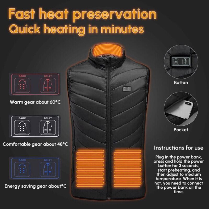 Heated Vest 9 Heating Zones With 10000mAh Battery Pack Electric Heating Vest US