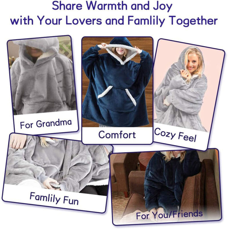 Adults Wearable Blanket Hoodie Blanket Sweatshirt Sherpa Fleece Hooded Oversized