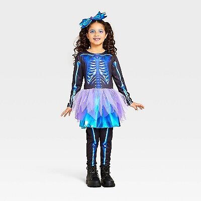 Kids' Light Up Skeleton Halloween Costume Dress with Accessories