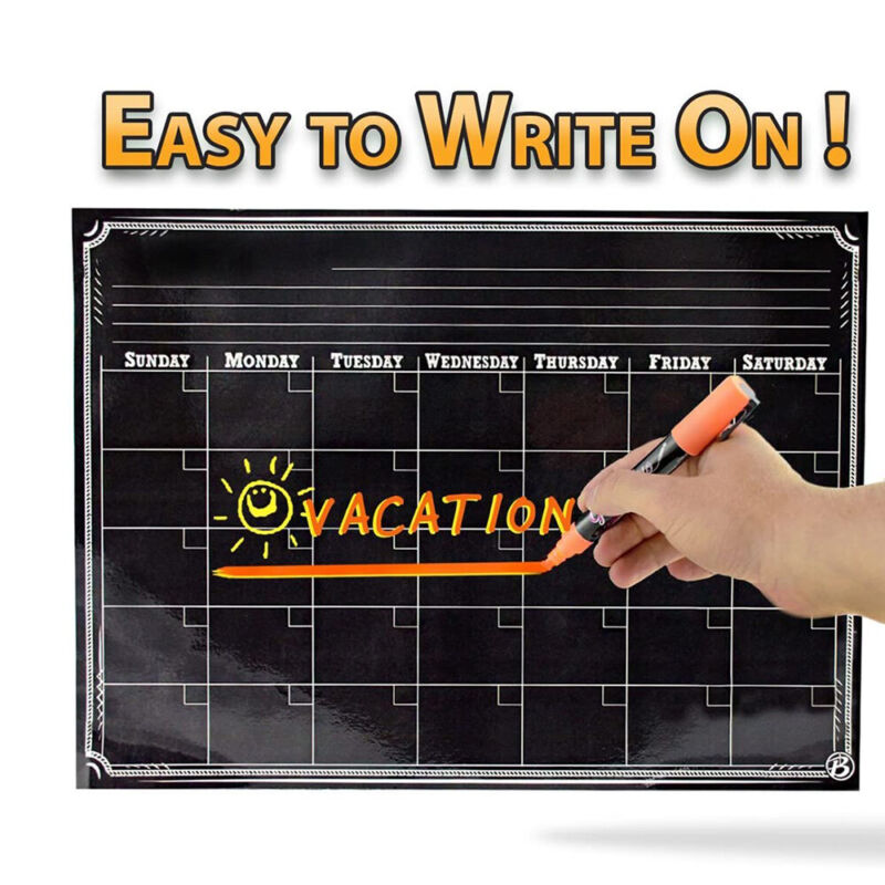 Magnetic Refrigerator Whiteboard Dry Erase Monthly Calendar Eraser Markers 16x12