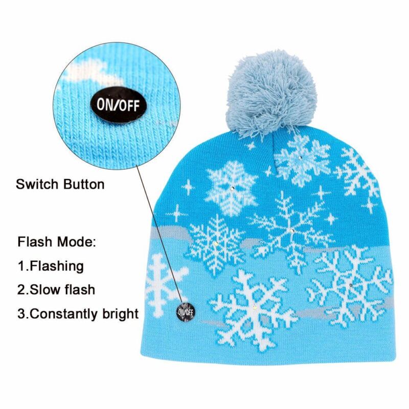 LED Christmas Winter Beanie Knit Hat Light Up Xmas Winter Warm Cap w/ Pom Pom US