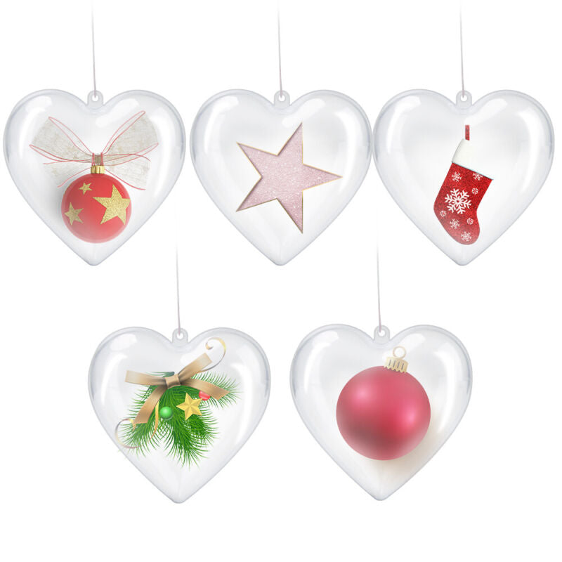 5X Heart Clear Balls Christmas Tree Hanging Decor Xmas Ornaments Decoration US