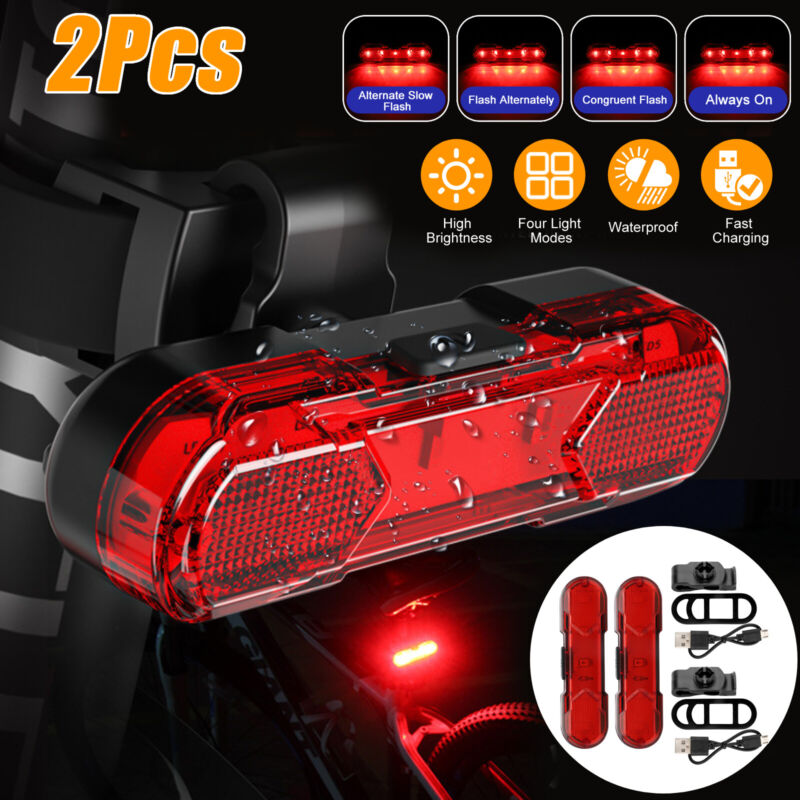 2x USB Rechargeable LED Bike Tail Light Bicycle Safety Cycling Warning Rear Lamp