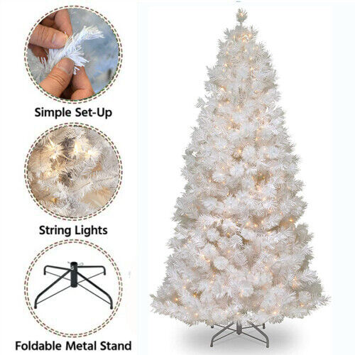 4/5/6/7Ft White Artificial PVC Carolina Pine Christmas Decor Xmas Tree W/ Stand