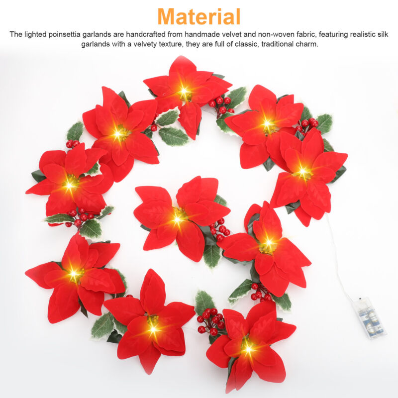 Pre-Lit Christmas Garland with lights Red Berries Leaves Wreath Xmas Decorations