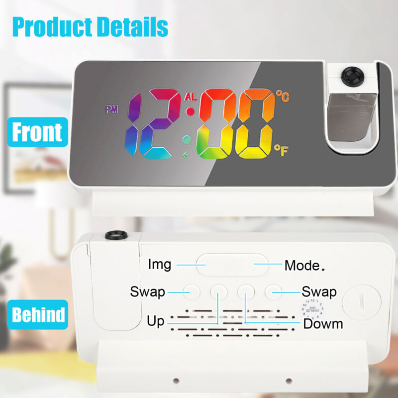 LED Digital Projector Projection Snooze Dual Alarm Clock FM Radio Timer USB Gift