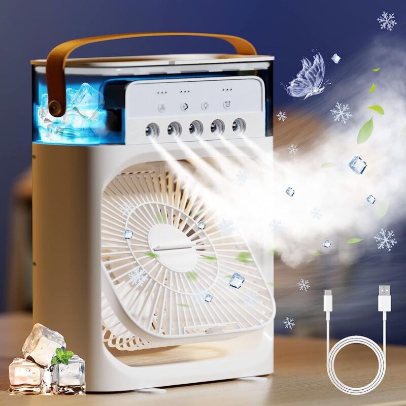 Portable 4-IN-1 Personal Evaporative Air Cooler Fan Humidifier Cooling Fan USB-C