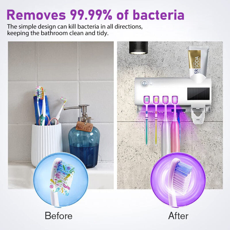 UV Light Sterilizer Toothbrush Holder Cleaner and Automatic Toothpaste Dispenser