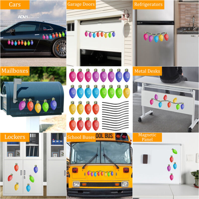 36X Magnet Reflective Stickers Christmas Light Bulb Shaped Decal Car Home Decor