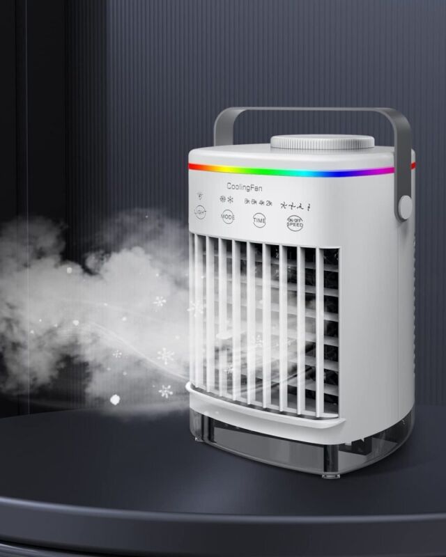 Portable Air Cooler Fan LED Mini AC Air Conditioner Personal Cooling Humidifier