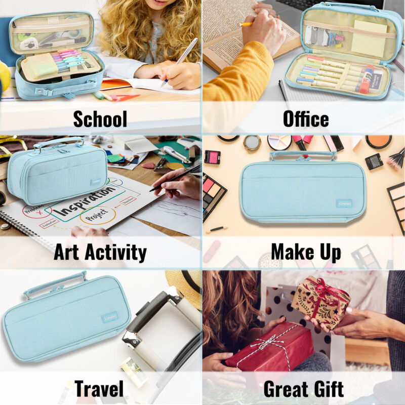 Pencil Case, Pen Pouch Large Capacity, Stationery Box Makeup Bag School Student-Light Blue