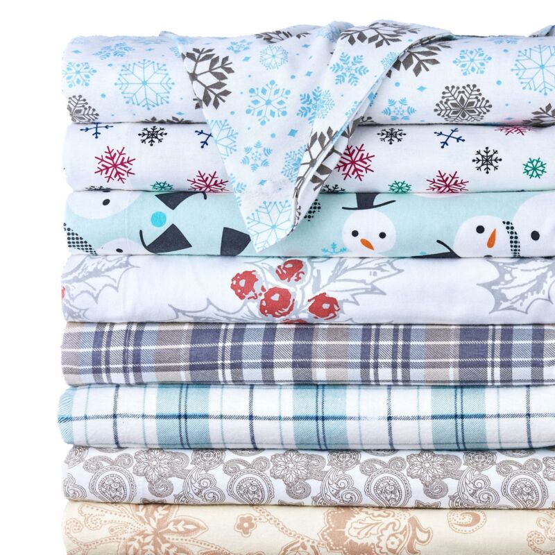 Twin Size: 100% Cotton Flannel Holiday & Winter Prints Deep Pocket Warm Sheets