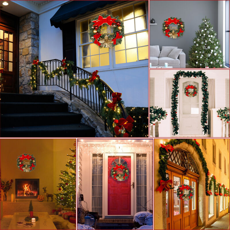 Christmas Tree Wreath for Front Door Hanging Garland Xmas Window Ornament Decor