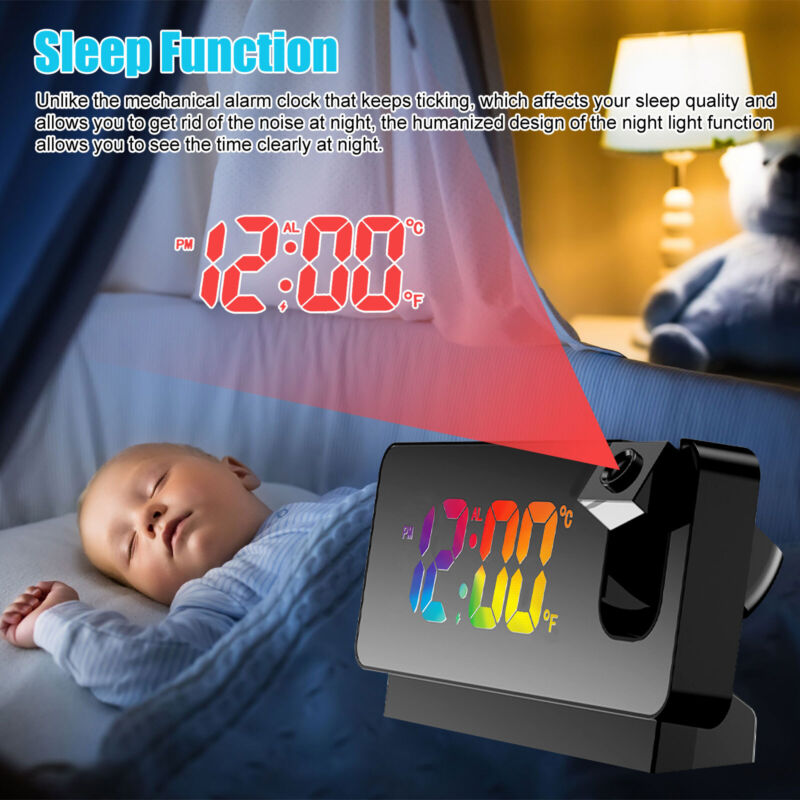 LED Digital Projector Projection Snooze Dual Alarm Clock FM Radio Timer USB Gift