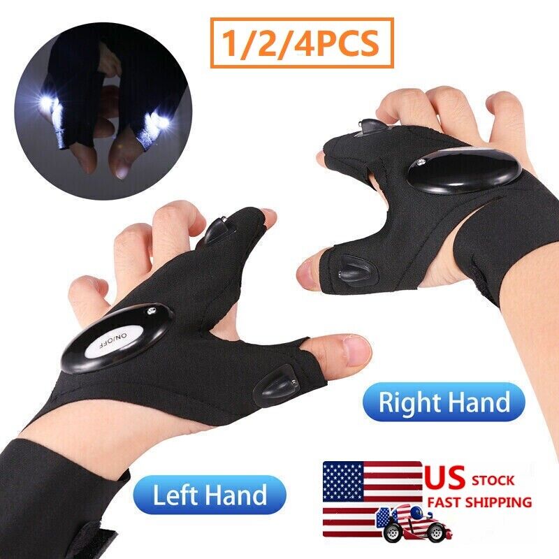 4×Outdoor Night Light Waterproof Fishing Gloves with LED Flashlight Rescue Tools