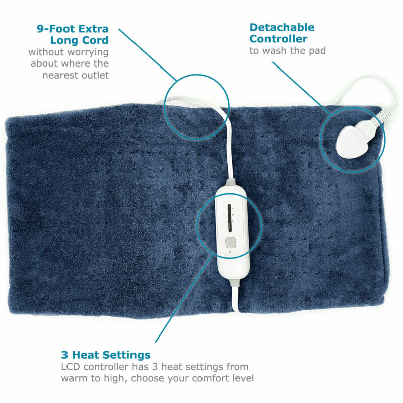 Extra Large Heating Pad, Ultra Soft, 17" x 33" w/ Temp Control, Use Wet Or Dry