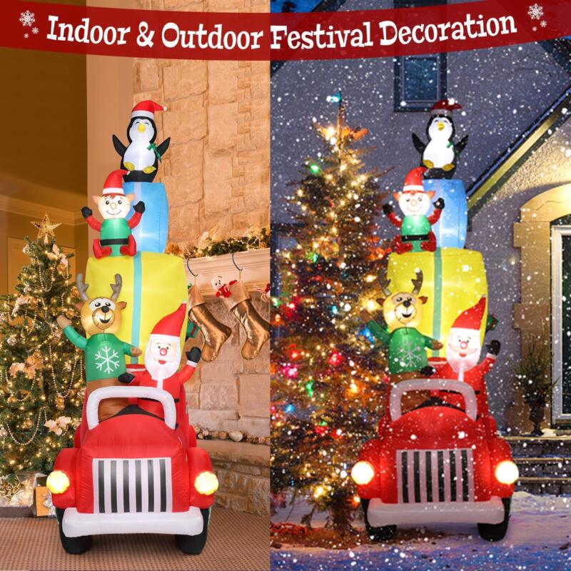 12ft Inflatable Santa Claus Drives a Gift Car Outdoor Christmas Decor with LED
