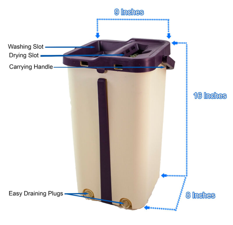 Self Cleaning Drying Wringing Mop Bucket System Flat Floor + 2 Microfiber Pads