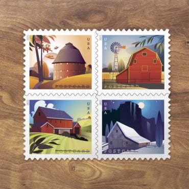 Barn Postcard Forever Postage Stamps 5 Sheets of 20 US Postal First Class American History Wedding Celebration Anniversary (100 Stamps)