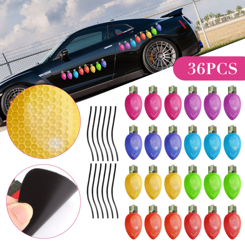 36X Magnet Reflective Stickers Christmas Light Bulb Shaped Decal Car Home Decor