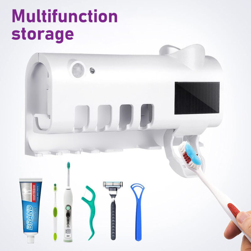 UV Light Sterilizer Toothbrush Holder Cleaner and Automatic Toothpaste Dispenser