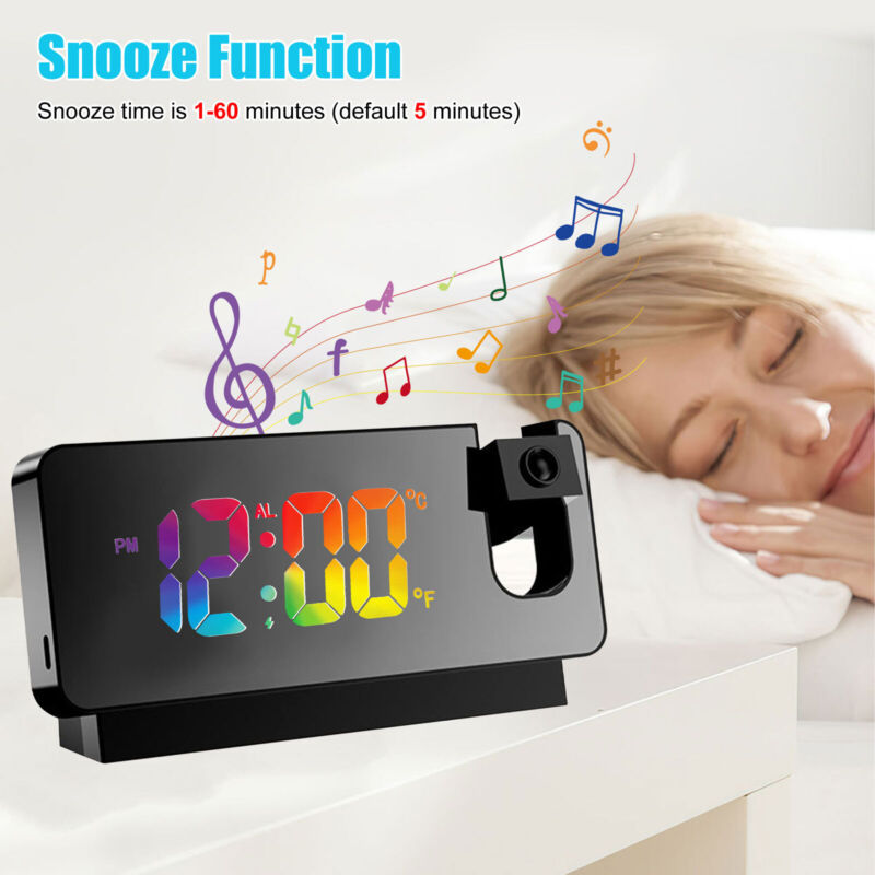 LED Digital Projector Projection Snooze Dual Alarm Clock FM Radio Timer USB Gift