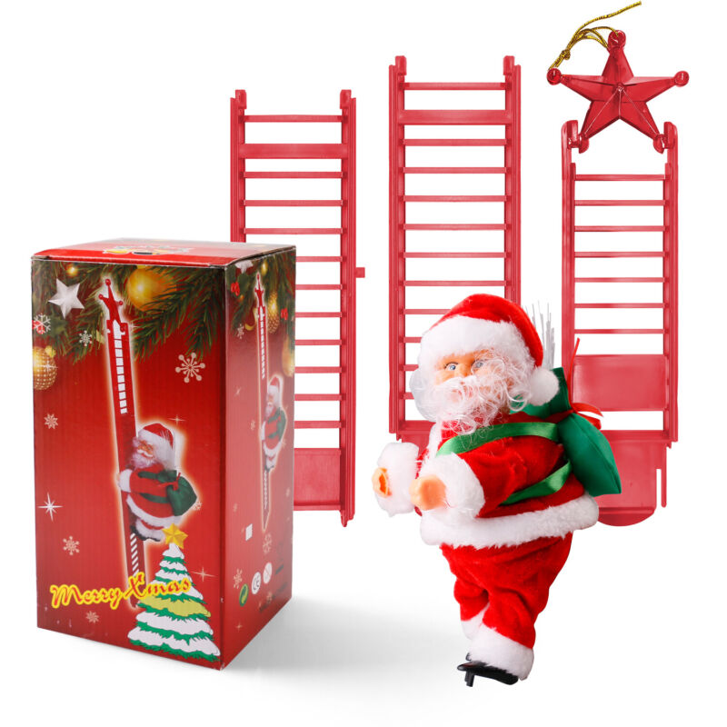 Electric Climbing Santa Claus Doll Music Christmas Tree Ornament Decor Xmas Gift