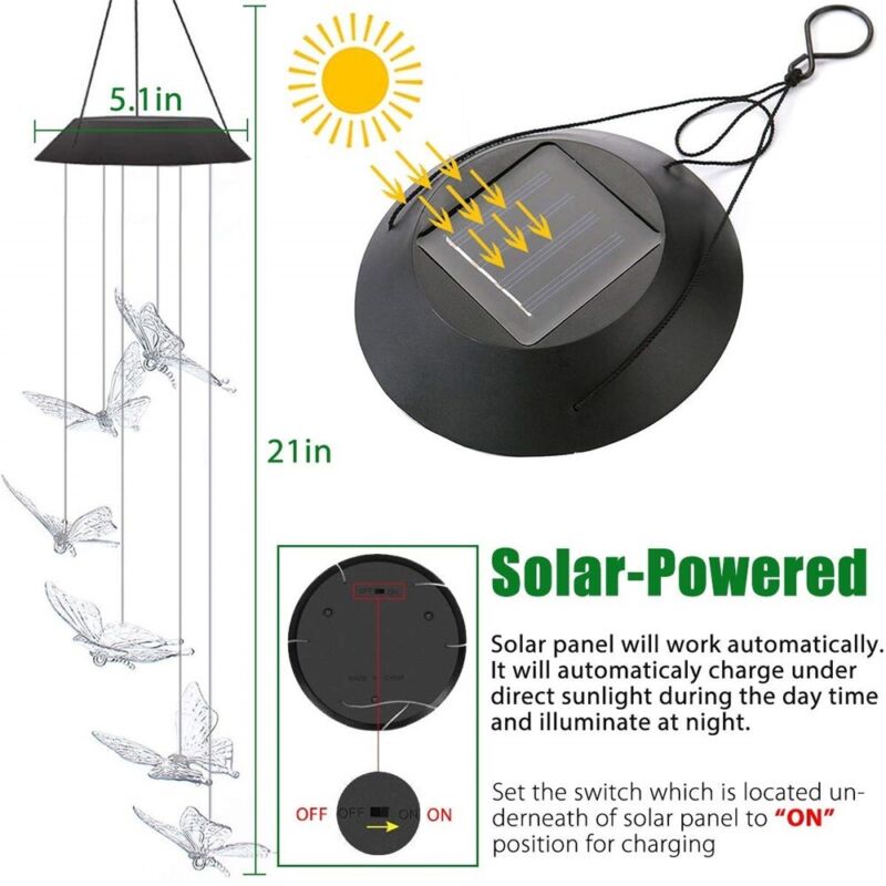 Color-Changing Outdoor LED Solar Powered Wind Chime Light Yard Garden Decor gift