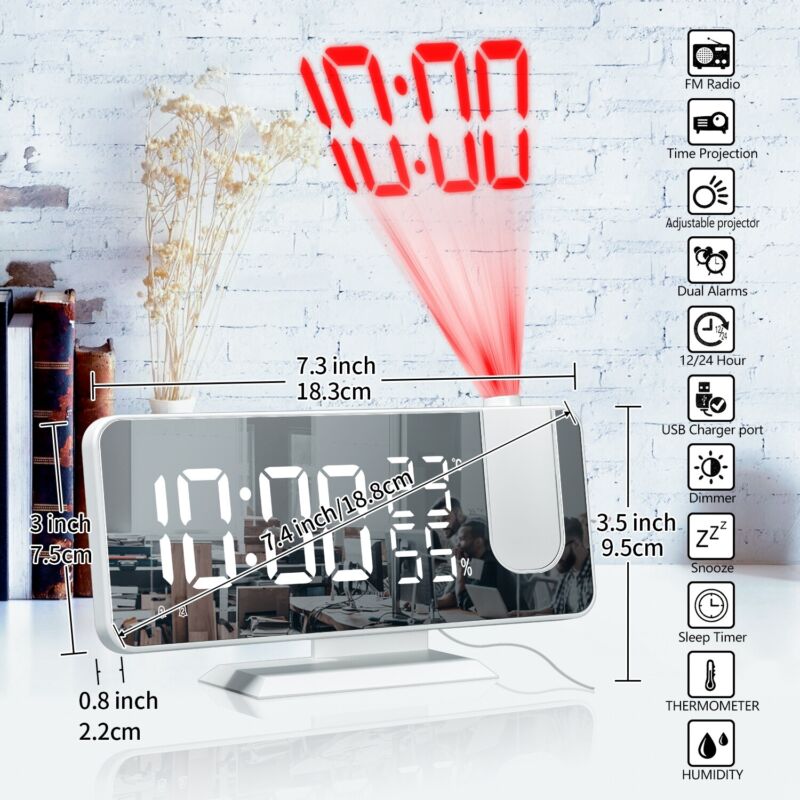 Desk Dual Alarm Clock LCD LED Digital Time Projection FM Radio Snooze Timer USA