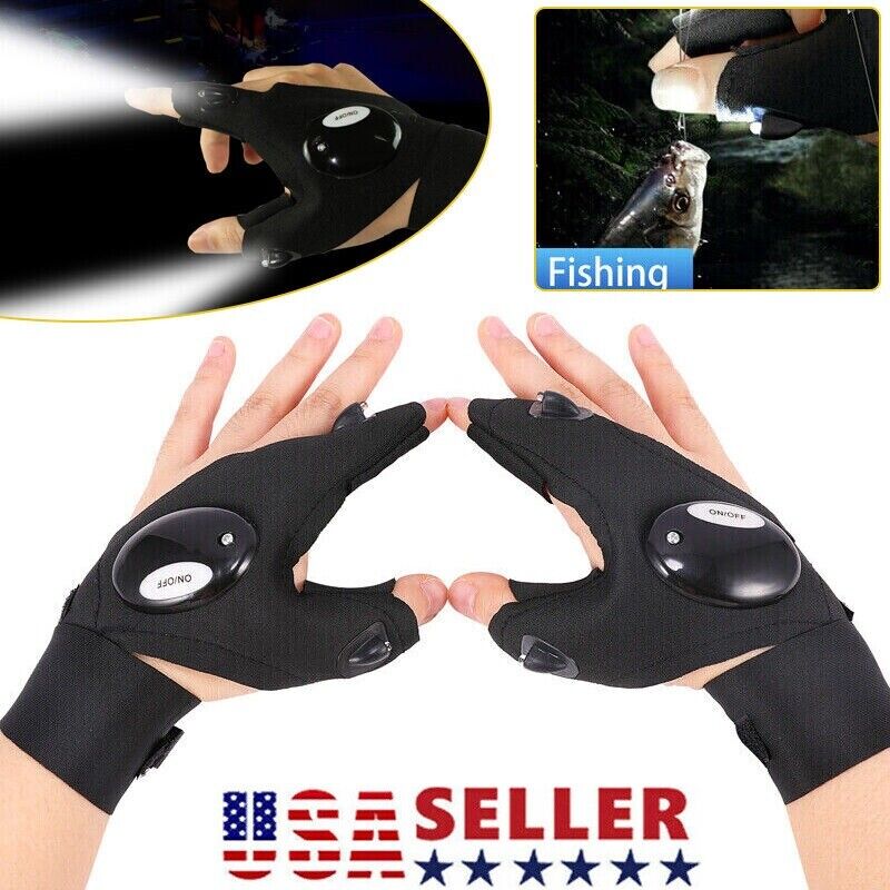 4×Outdoor Night Light Waterproof Fishing Gloves with LED Flashlight Rescue Tools