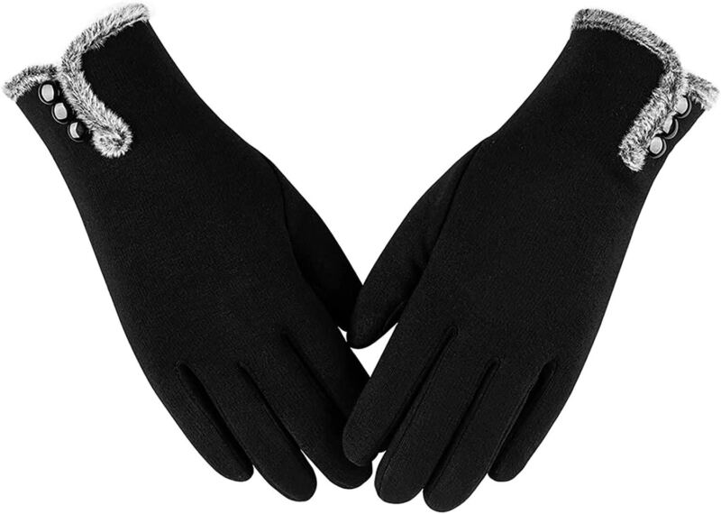 Winter Warm Windproof Gloves Touch Screen Thick Warm Gloves Black/Blue For Women