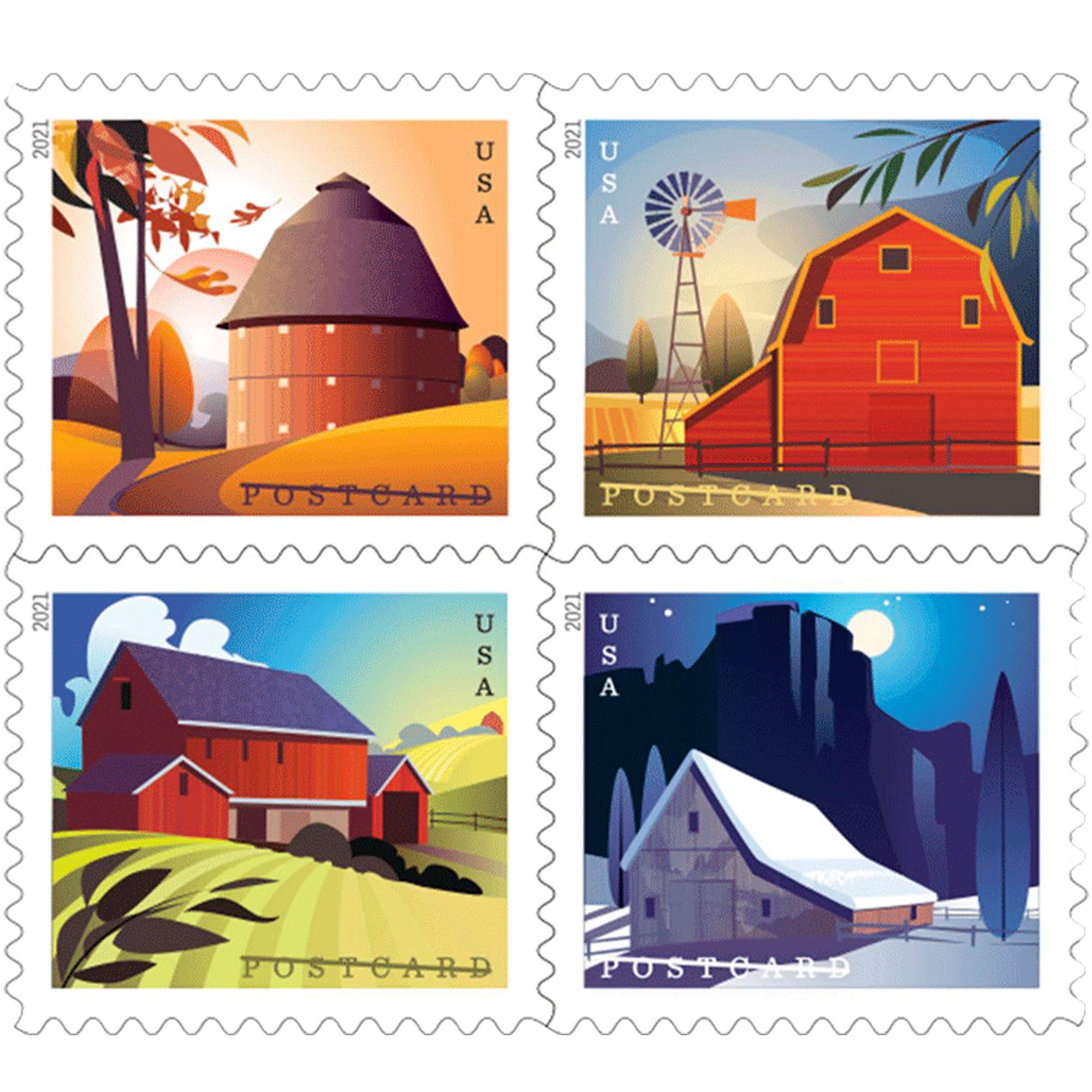 Barn Postcard Forever Postage Stamps 2 Sheets of 20 US Postal First Class American History Wedding Celebration Anniversary (40 Stamps)