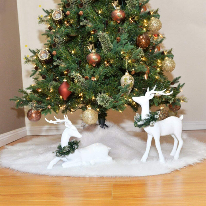 Christmas Tree Skirt Plush Faux Fur Mat For Home Xmas Floor Cover Ornament Decor